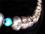 Navajo Sterling Silver, Fire Opal Bearing Agate, Turquoise, and Coin Necklace by Betty Yellowhorse