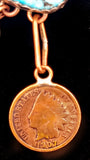 Navajo Sterling Silver, Copper, Turquoise, Red-Goldstone, and Coin Necklace by Betty Yellowhorse (SOLD)