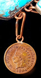 Navajo Sterling Silver, Copper, Turquoise, Red-Goldstone, and Coin Necklace by Betty Yellowhorse (SOLD)
