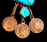 Navajo Sterling Silver, Copper, Turquoise, Red-Goldstone, and Coin Necklace by Betty Yellowhorse (SOLD)