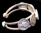 Navajo Sterling Silver with Turquoise and Liberty Mercury Dimes Cuff Bracelet by Betty Yellowhorse