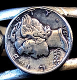 Navajo Sterling Silver with Turquoise and Liberty Mercury Dimes Cuff Bracelet by Betty Yellowhorse