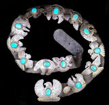Navajo Sterling Silver and Turquoise Concho Belt by Albert and Jacqualine Cleveland