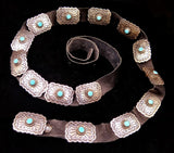 Navajo Sterling Silver and Turquoise Concho Belt by Albert and Jacqualine Cleveland