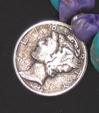 Navajo Turquoise, Charoite, and Sterling Silver Necklace by Betty Yellowhorse