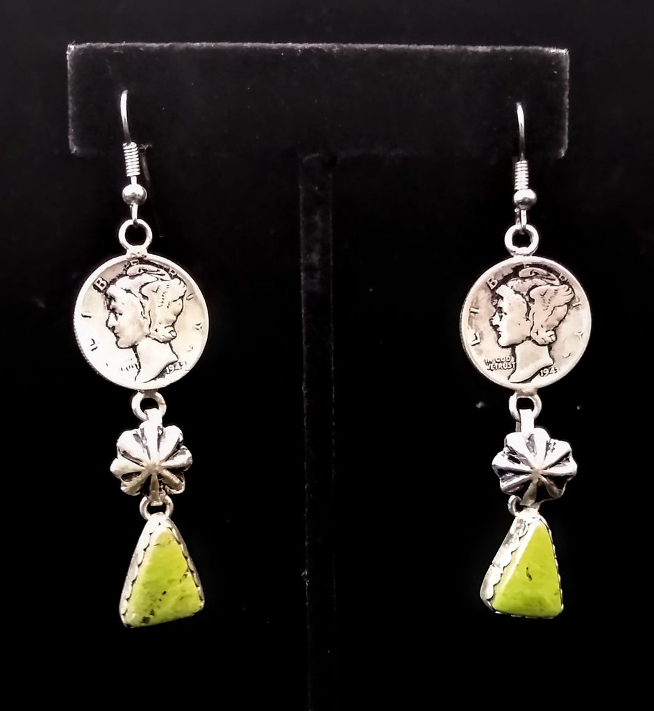 Navajo Sterling Silver and Gaspeite Earrings by Betty Yellowhorse