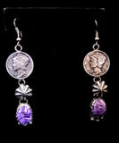 Navajo Sterling Silver and Charoite Earrings by Betty Yellowhorse