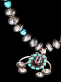 Navajo Sterling Silver, Fire Opal Bearing Agate, Turquoise, and Coin Necklace by Betty Yellowhorse