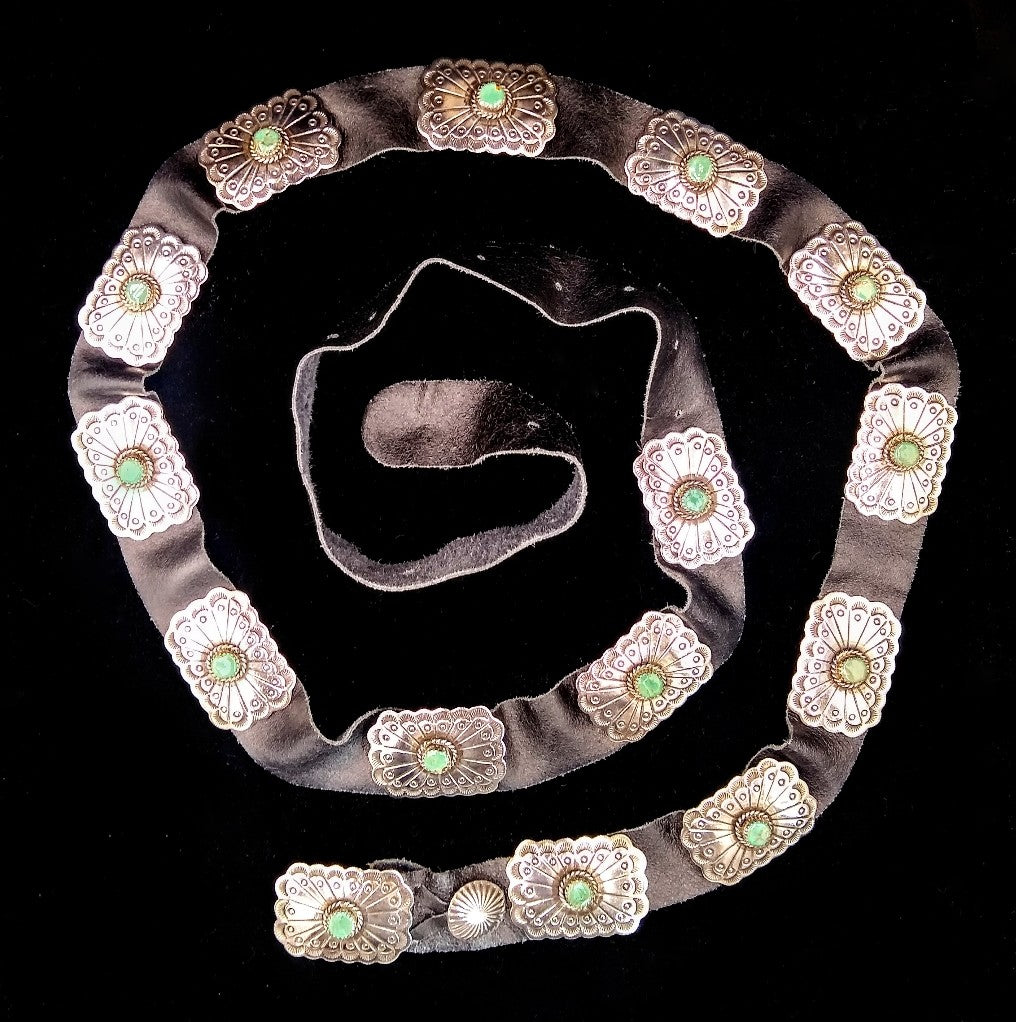 Navajo Sterling Silver and Turquoise Concho Belt by Albert and Jacqualine Cleveland SOLD