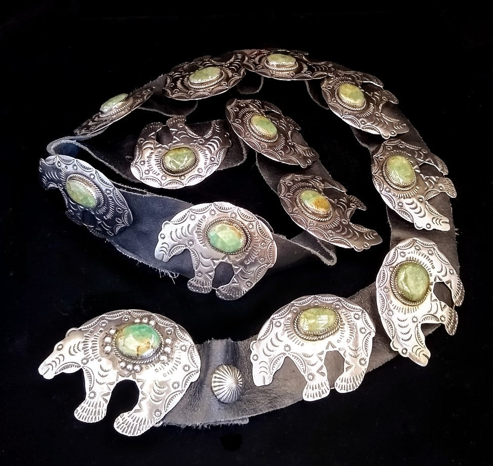 Navajo Sterling Silver and Turquoise Concho Belt by Albert and Jacqualine Cleveland