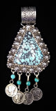 Navajo Sterling Silver, Turquoise, and Coin Pendant by Betty Yellowhorse