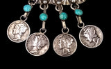 Navajo Sterling Silver, Turquoise, and Coin Pendant by Betty Yellowhorse