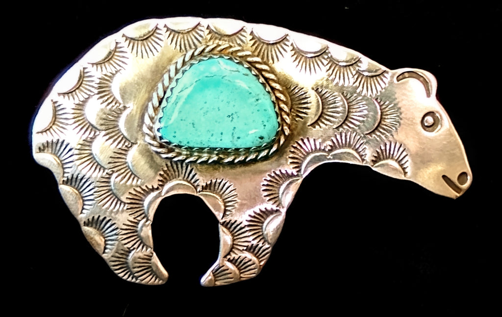 Navajo Sterling Silver and Turquoise Pin by Albert and Jacqualine Cleveland HOLD