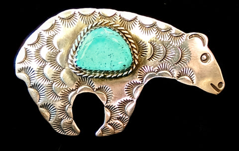 Navajo Sterling Silver and Turquoise Pin by Albert and Jacqualine Cleveland HOLD