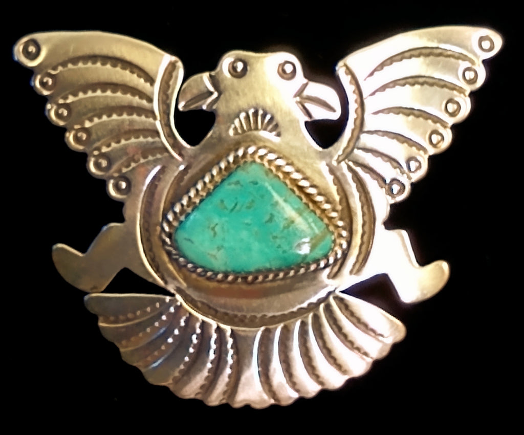 Navajo Sterling Silver and Turquoise Pendant Pin by Albert and Jacqualine Cleveland