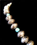 Navajo Sterling Silver, Fire Opal Bearing Agate, Turquoise, and Coin Necklace by Betty Yellowhorse
