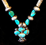 Navajo Sterling Silver, Turquoise, and Coin Necklace by Betty Yellowhorse (SOLD)