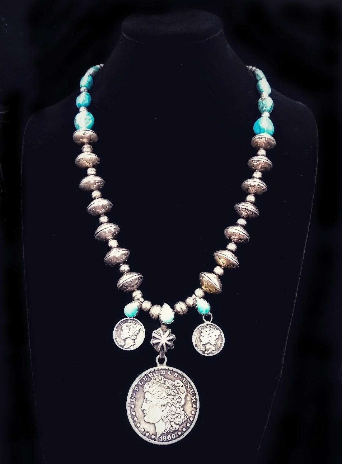 Unbelievable Navajo Sterling Silver Old Coin Necklace Native American Unbelievable Navajo Sterling Silver Old Coin Necklace Native American