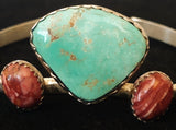 Navajo Sterling Silver with Turquoise and Spiny Oyster Cuff Bracelet by Betty Yellowhorse