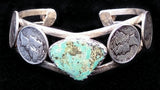 Navajo Sterling Silver with Turquoise and Liberty Mercury Dimes Cuff Bracelet by Betty Yellowhorse