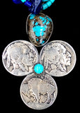 Navajo Sterling Silver, Turquoise, Lapis, and Buffalo Nickel Necklace by Betty Yellowhorse (SOLD)