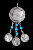 Navajo Sterling Silver, Turquoise, and Coin Pendant by Betty Yellowhorse
