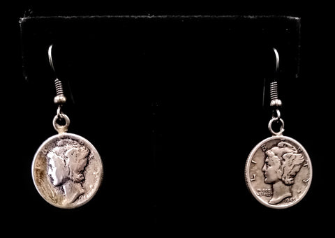 Navajo Liberty Mercury Dime Earrings by Betty Yellowhorse