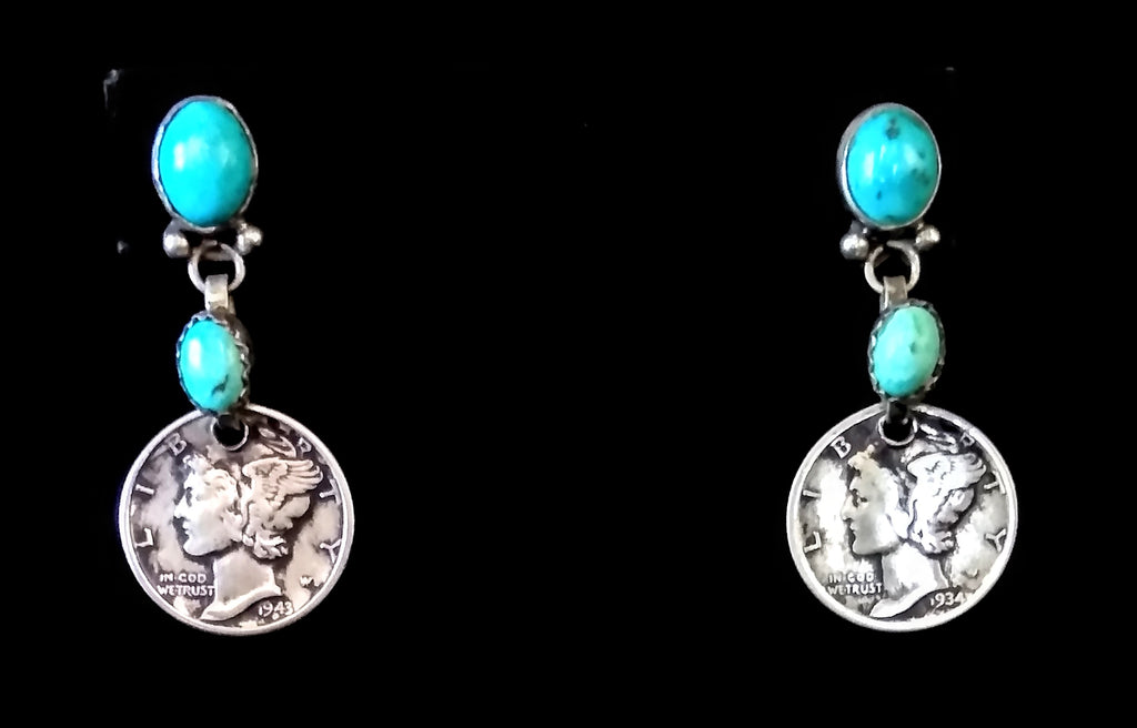 Navajo Sterling Silver and Turquoise Earrings by Betty Yellowhorse