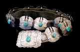 Navajo Sterling Silver and Turquoise Concho Belt by Albert and Jacqualine Cleveland