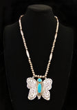 Navajo Sterling Silver and Turquoise Necklace with Pendant Pin by Albert Cleveland