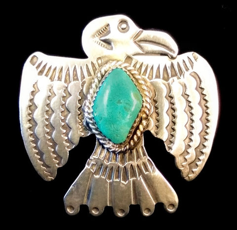HOLD Navajo Sterling Silver and Turquoise Pin by Albert and Jacqualine Cleveland