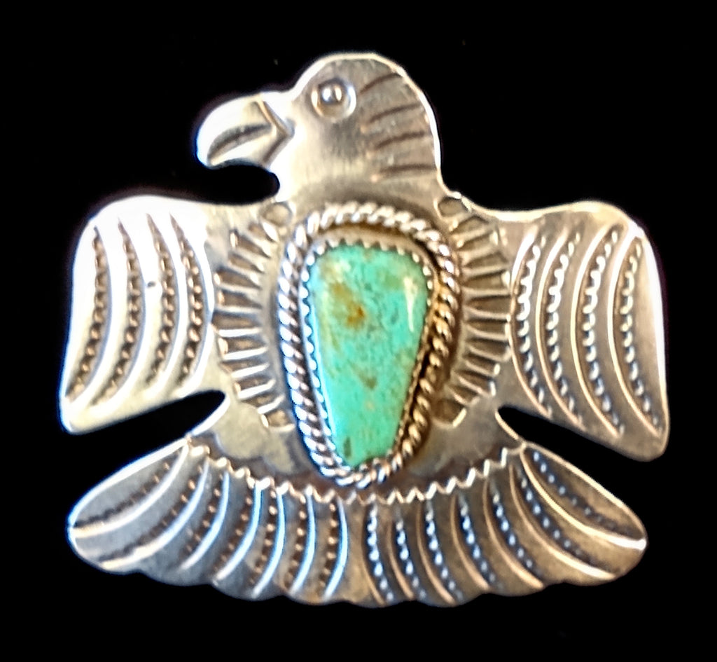 Navajo Sterling Silver and Turquoise Pin by Albert and Jacqualine Cleveland Hold