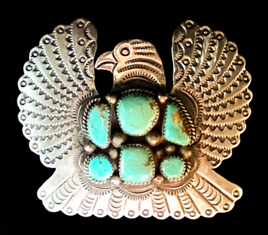 Navajo Sterling Silver and Turquoise Pendant Pin by Albert Cleveland