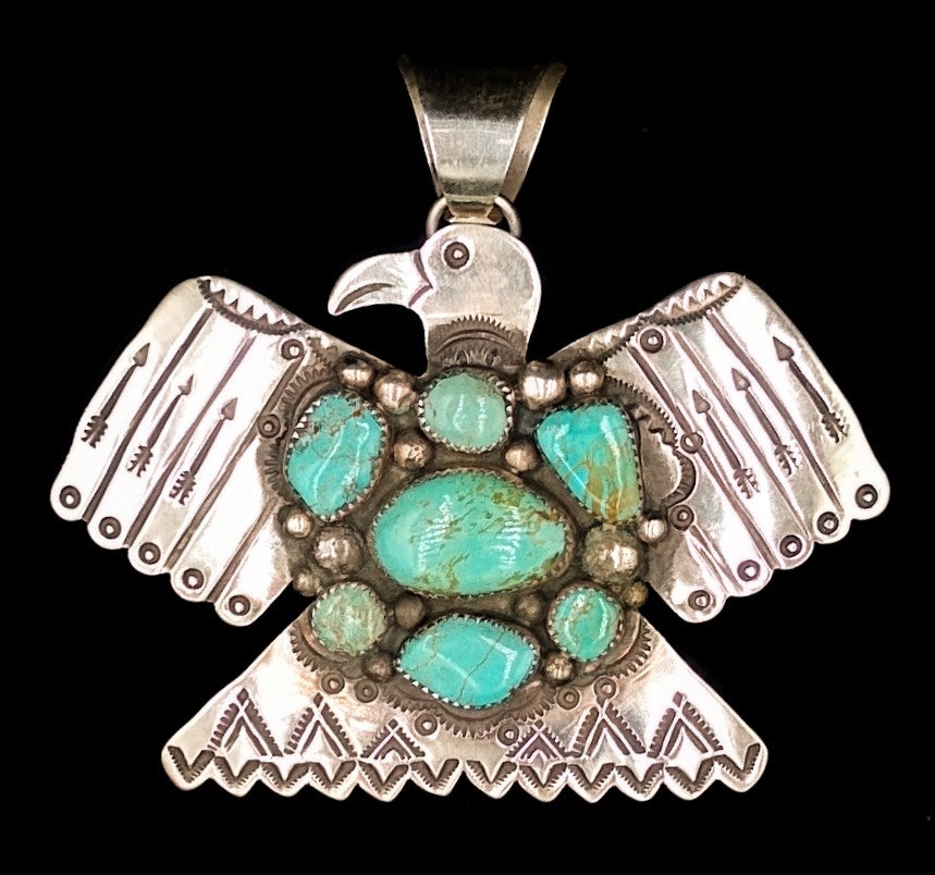 Incredible Vintage Native American Navajo Turquoise Sterling Silver 'Peace' Pin