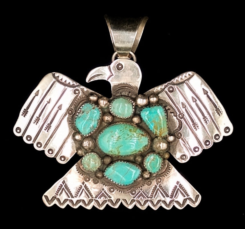 Navajo Sterling Silver and Turquoise Pendant Pin by Albert Cleveland